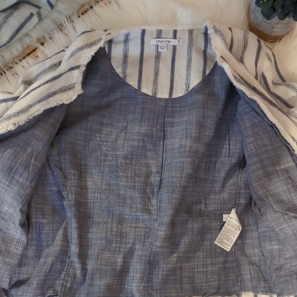 Chico's Navy and White Striped Linen Jacket - Picture 7 of 11